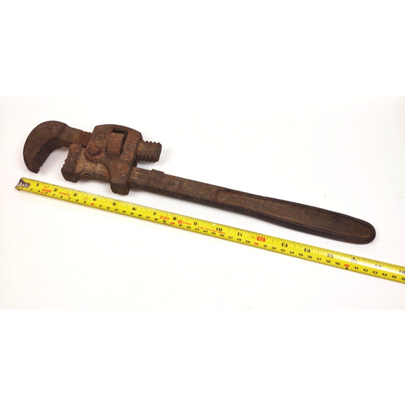 Antique LAKESIDE USA 18” Forged Steel Pipe Wrench Adjustable Plumbing Rustic VTG - Picture 2 of 9